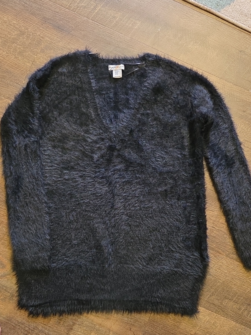 Cozy Women's Black Fuzzy V-Neck Sweater
